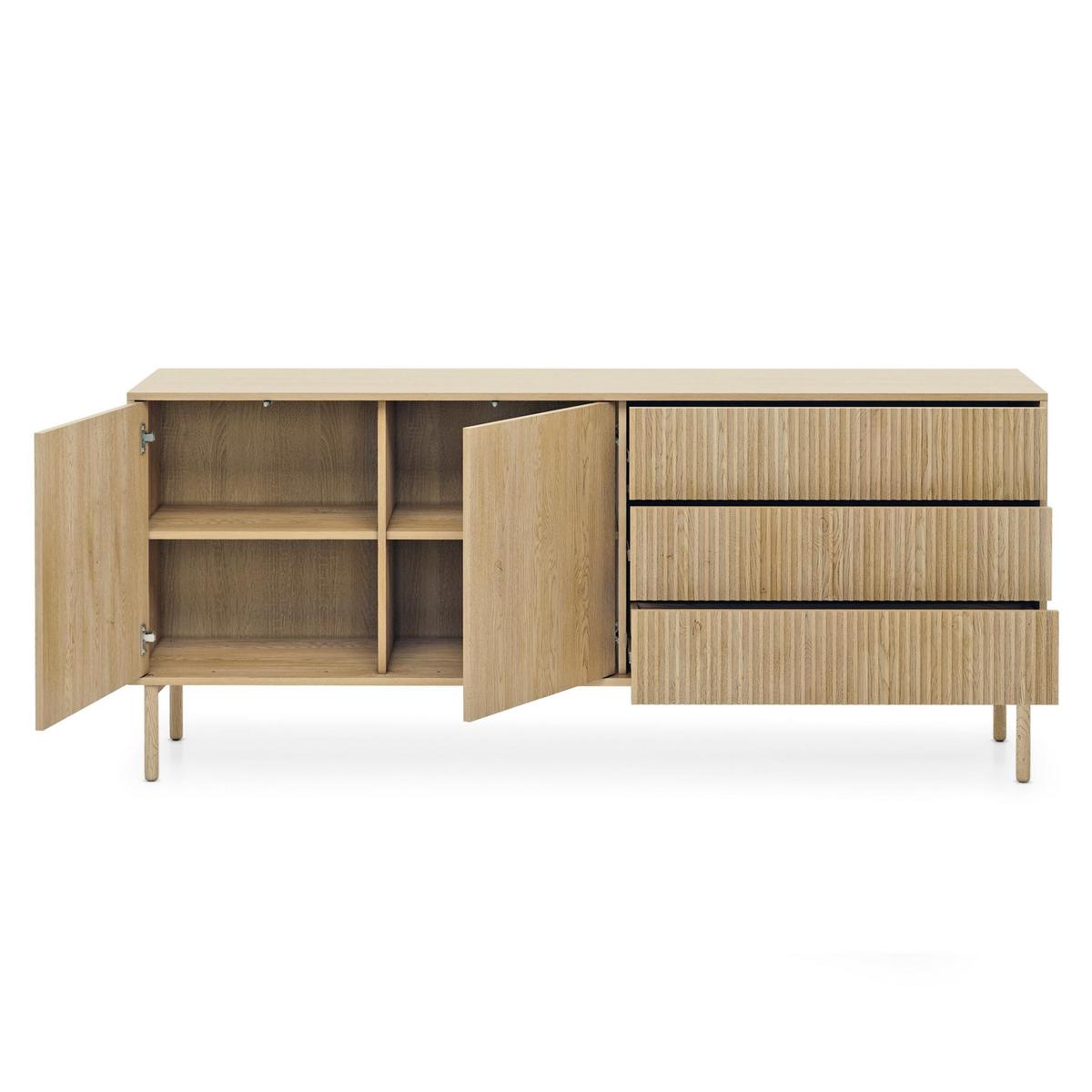SIDEBOARD Trentinis 2T 3S Beige 187,1/41,4/39,5 cm – Geriffelte Fronten - Eichefarben, Holzwerkstoff/Metall (187.1/79.8/39.5cm) - AX Living