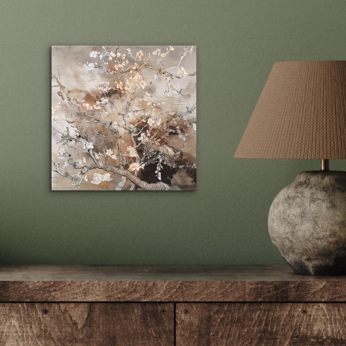 METALLBILD Mandelblüte - Kunst - Van Gogh - Beige - Abstrakt 20x20 cm - Braun, Metall (20/20cm) - MuchoWow