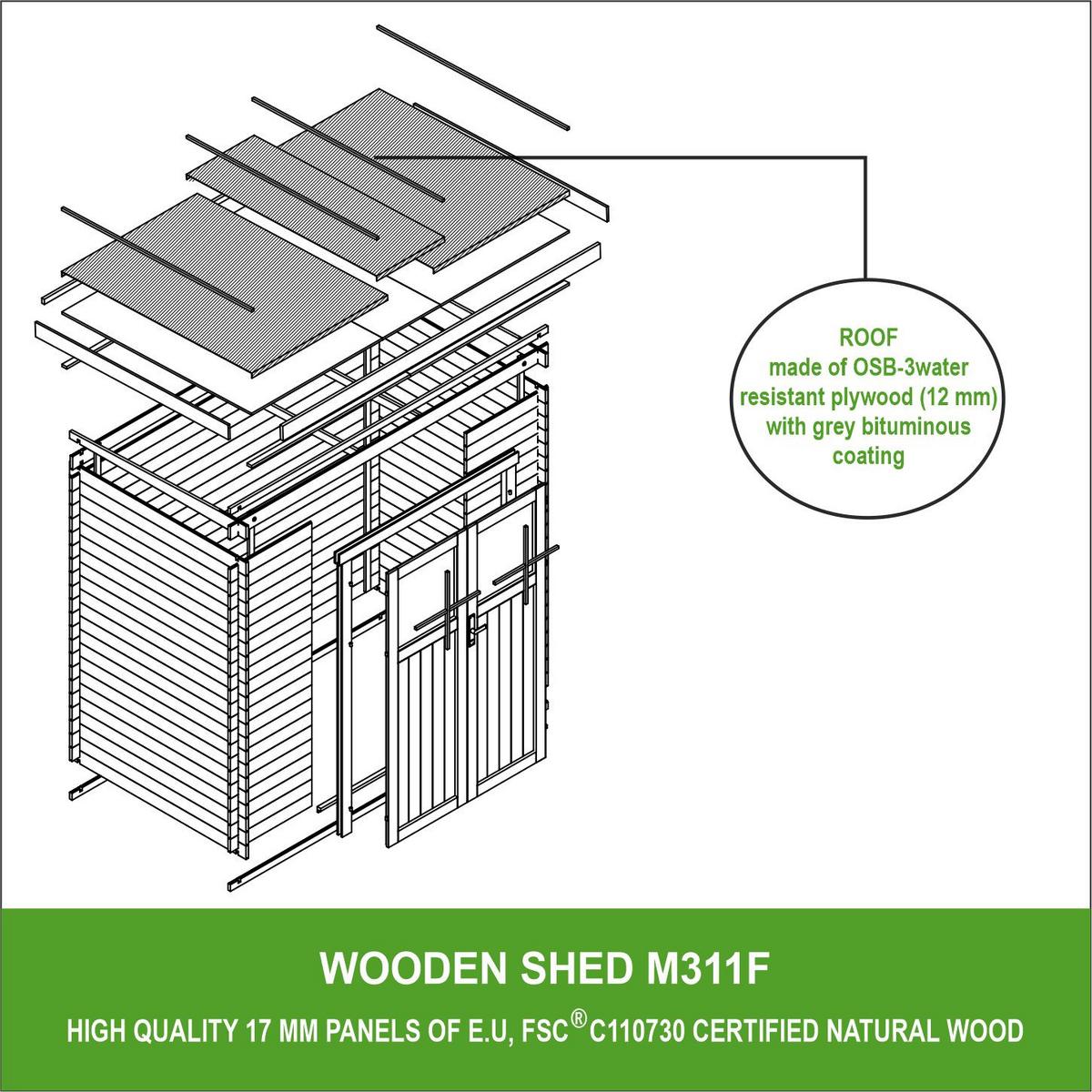 HOLZ-GARTENHAUS mit hochwertige abschließbare Tür - 2,22 m2 - M311F - Beige, Holz (204/200/142cm) - Timbela