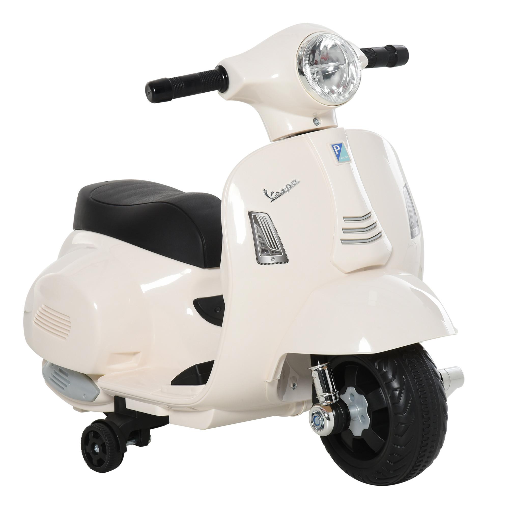VESPA Elektromotorrad Kindermotorrad Elektrofahrzeuge 1,5 bis 3 Jahren Weiß - Weiß, Metall (66.5/38/52cm) - HOMCOM