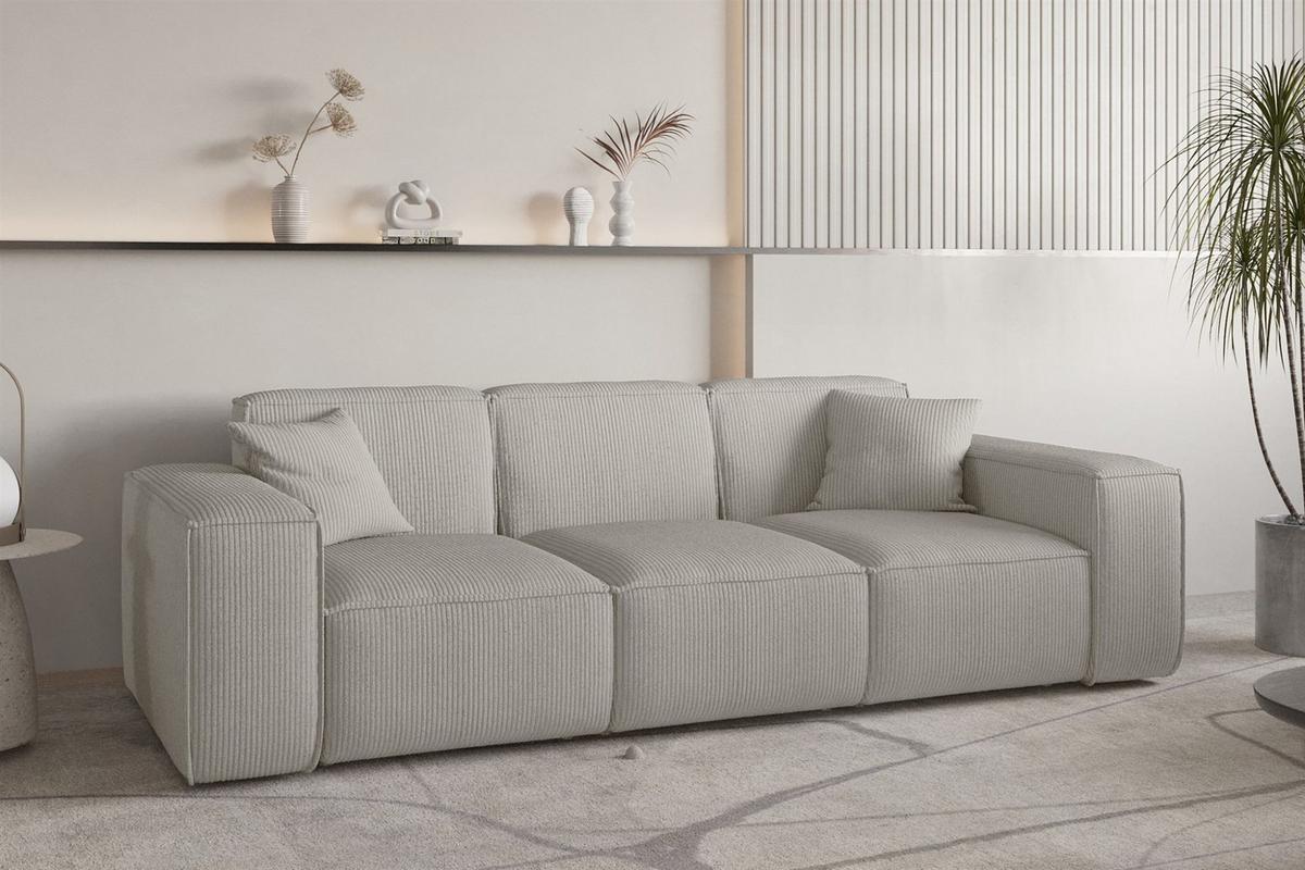 SOFASET Celes Premium 3-2-1 Stoff Scala - Hellgrau, Holzwerkstoff/Textil (225/73/88cm) - Fun Möbel