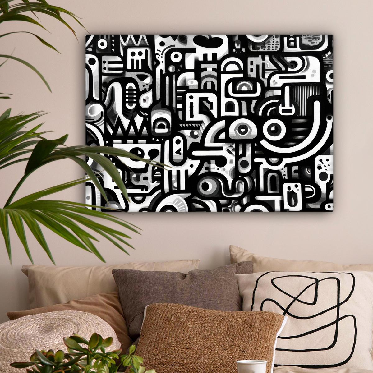 LEINWANDBILD Symbole - Abstrakt - Grafik - Schwarz Wandbilder 80x60 cm - Schwarz, Textil (80/60cm) - MuchoWow