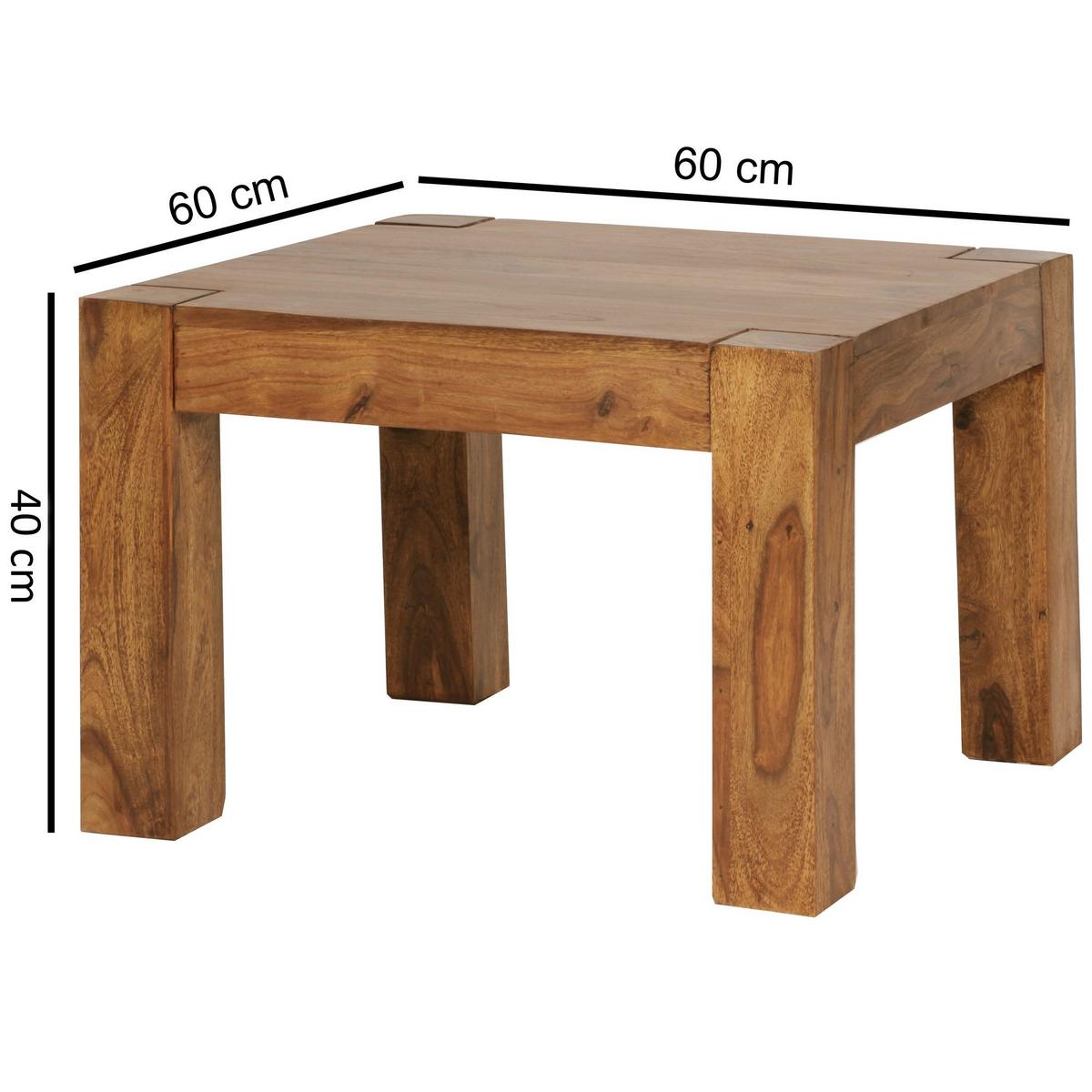 COUCHTISCH MUMBAI aus Massivholz im Landhaus-Stil mit natürlichem Design, Dunkelbraun 60x60x40 cm - Dunkelbraun/Braun, Holz (60/60/40cm) - KADIMA DESIGN