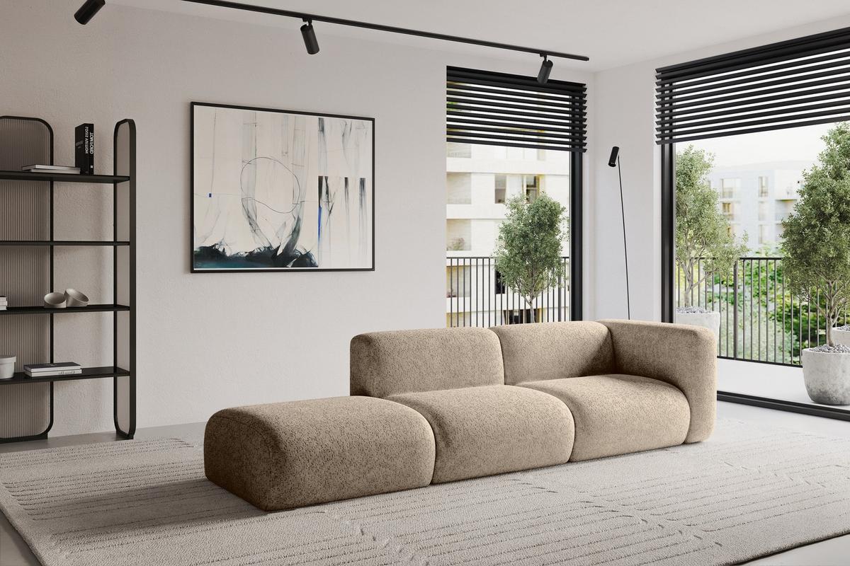 SOFA Ottomane Rechts MIRA-S3 296x89x70 Braun Velours - Schwarz/Braun, Holzwerkstoff/Kunststoff (296/70/89cm) - ALTDECOR