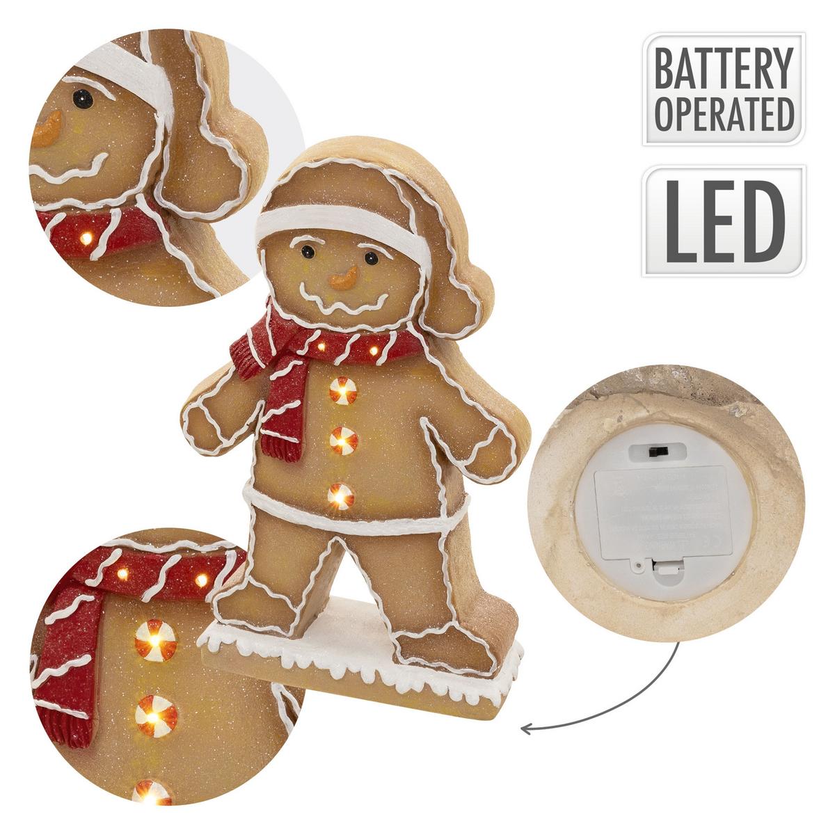 LEBKUCHENMANN-FIGUR mit Mütze & Schal 76 cm Weihnachtsdeko Innen mit LED-Beleuchtung - Braun, Stein (47/76/20cm) - ECD-Germany
