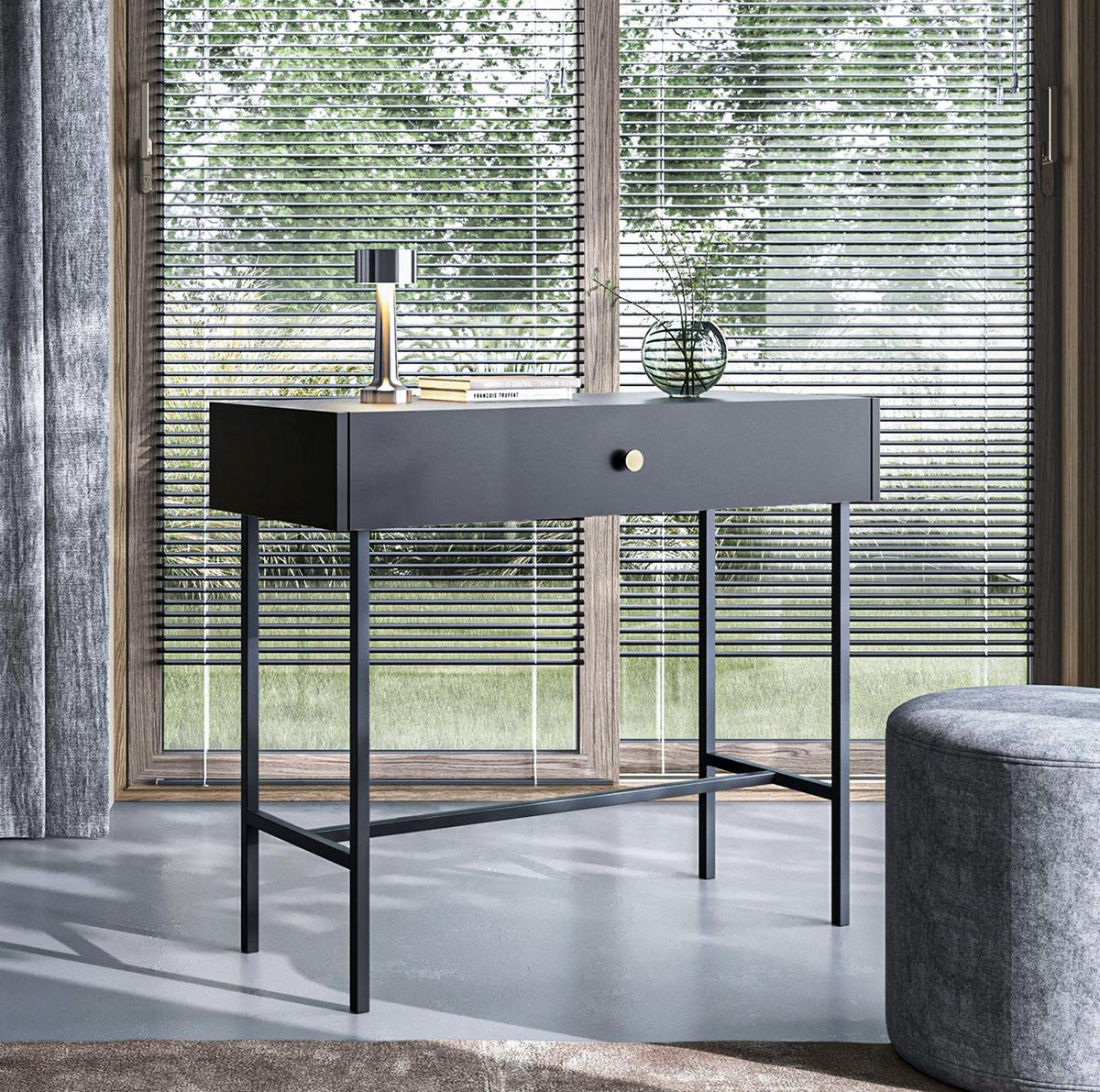 KONSOLENTISCH Dinley 1S Schwarz 93,2/79/39 cm – mit schwarzen Beinen im minimalistischen Design - Schwarz, Holzwerkstoff/Metall (39/93.2/79cm) - AX Living