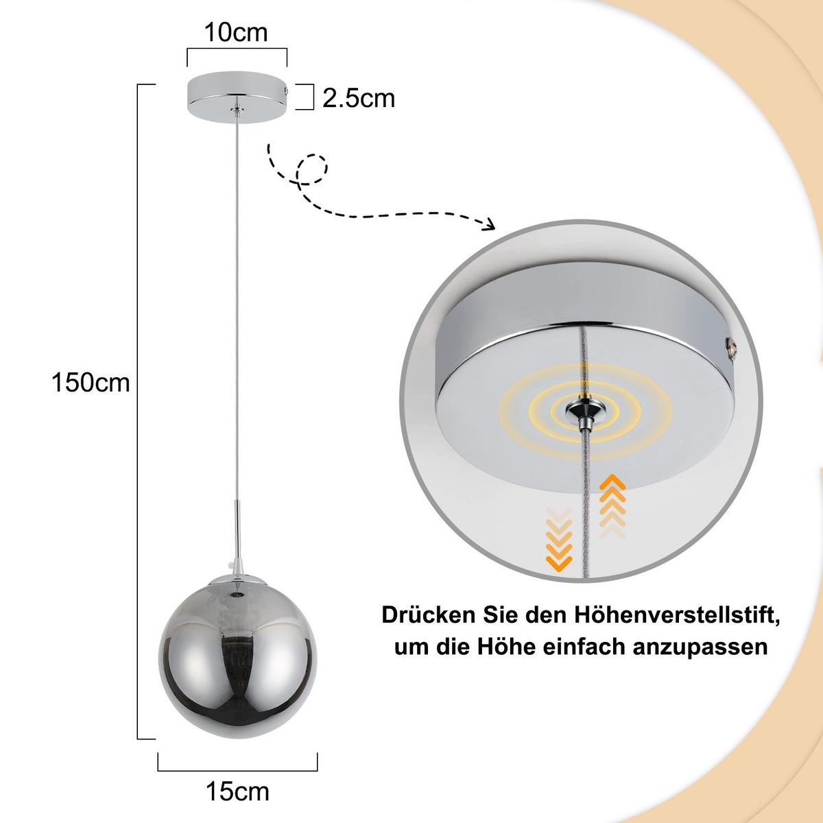 PENDELLEUCHTE Calenor 15/10/150 cm - Grau, Glas (15/10/150cm) - ZMH