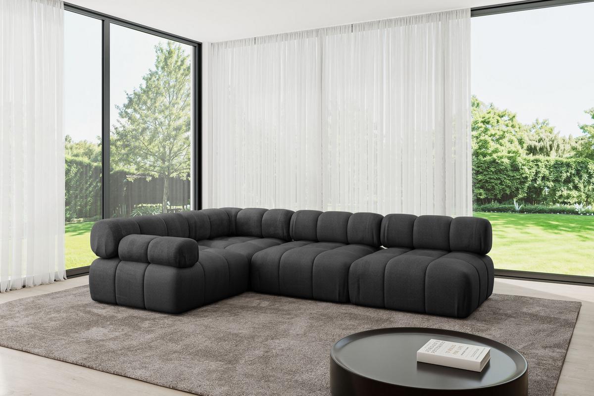 ECKSOFA modulares Sofa Mende-L2 - 285x190x70 cm Schwarz Velours - Schwarz, Holzwerkstoff/Textil (285/190cm) - ALTDECOR