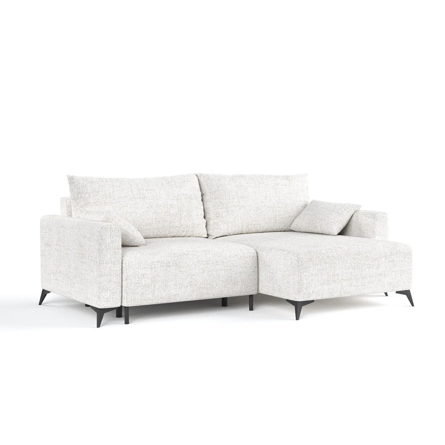 ECKSOFA NUVIO mit Schlaffunktion Creme im Neve Stoff - Creme/Schwarz, Holz/Holzwerkstoff (239/148cm) - AltaBeds