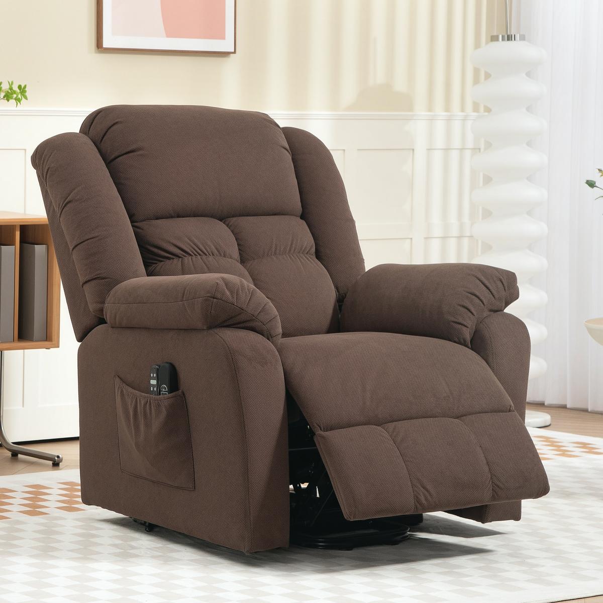 RELAXSESSEL, Fernsehsessel mit Aufstehhilfe, Liege-, Massage- und Heizfunktion - Dunkelbraun/Schwarz, Textil/Metall (92/104/102cm) - HOMCOM