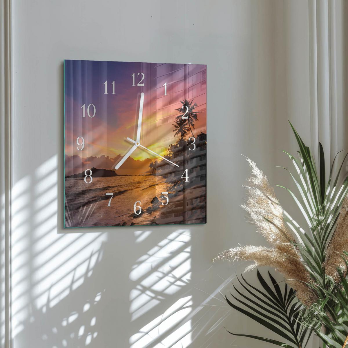WANDUHR aus Glas 30x30 cm - Sonnenuntergang - Multicolor, Glas (30/30/0.4cm) - TULUP