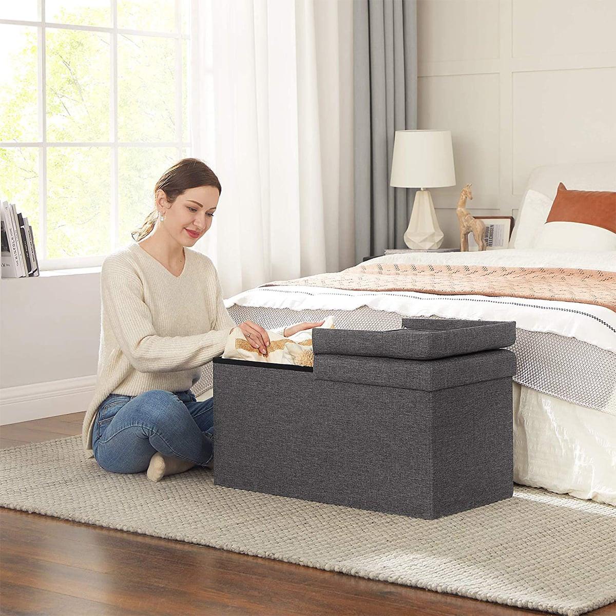 SITZBOX mit Deckel, von zwei Seiten faltbar - L76 cm - Grau, Holzwerkstoff (38/38/8cm) - Calicosy