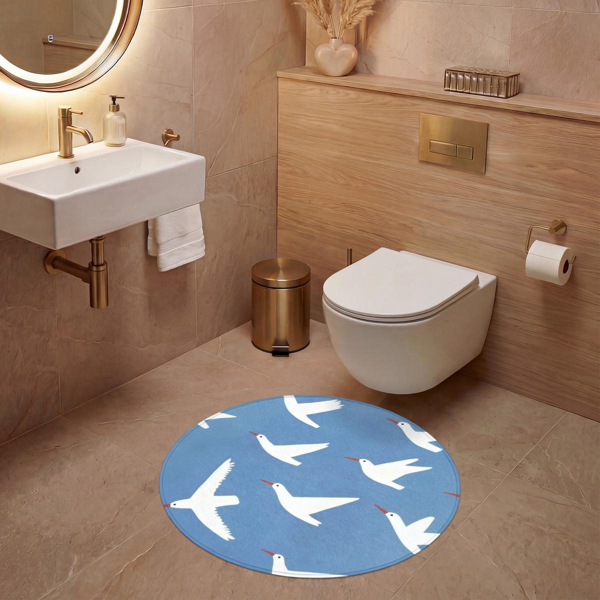 WC-VORLEGER Vögel - Weiß - Muster Toilettenteppich 70x70 cm - Blau, Textil (70/1cm) - OnlyWow
