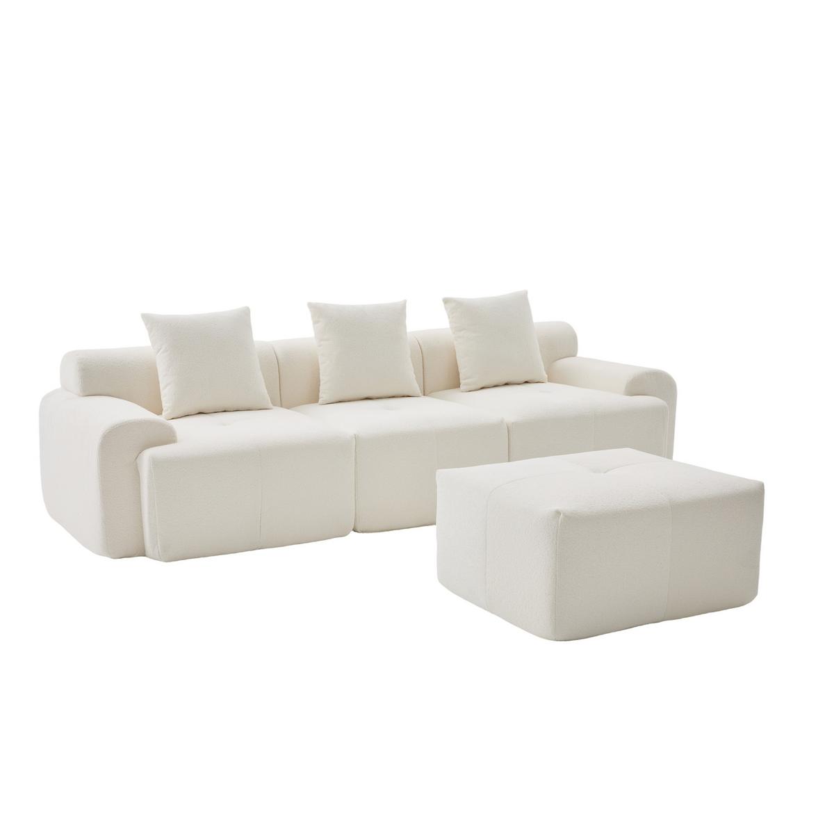 ECKSOFA Modulares Sofa Beige L-Form mit Hocker & Memory-Schaum - Beige, Textil (97/100cm) - Urban Meuble
