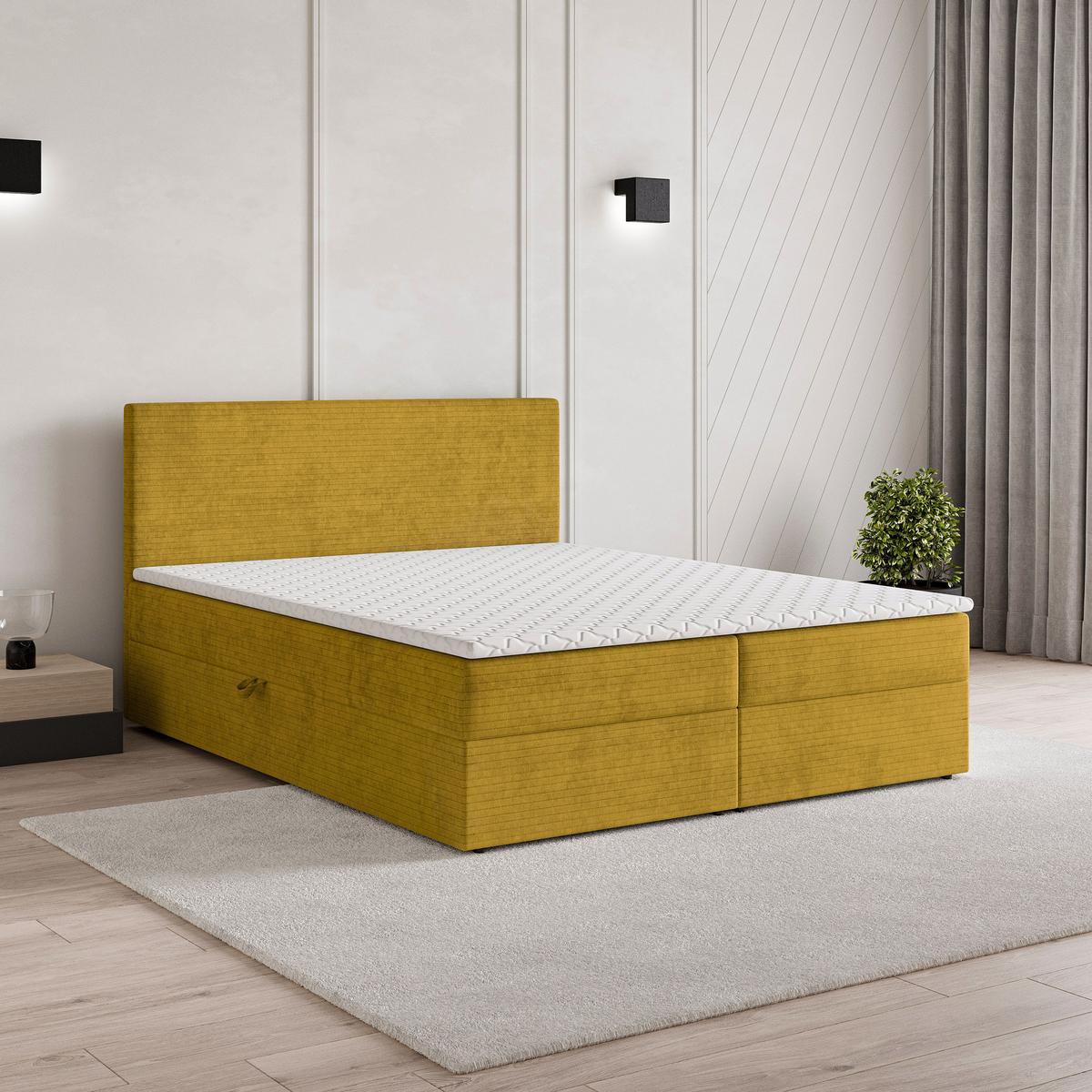 BOXBETT NIRA 180x200 cm mit Matratze und Topper - Gelb - Gelb, Holz (180/200cm) - MASSENO