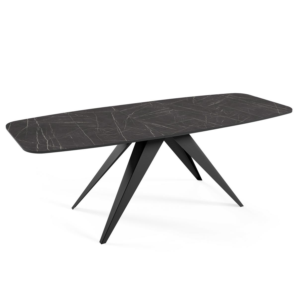 ESSTISCH Ferini, Ovaler Tisch mit Ausziehfunktion, 160-200x80 cm, Schwarz+Black Pietra Grigia - Schwarz, Metall (160/80/76cm) - Beautysofa