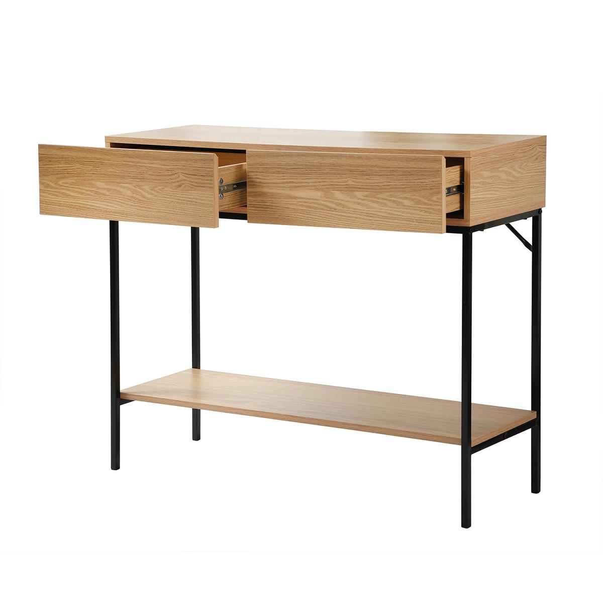 KONSOLE mit 2 Schubladen und 1 Regalboden in Eichenoptik - L100cm - Eschefarben, Holzwerkstoff (41/35/81cm) - Calicosy