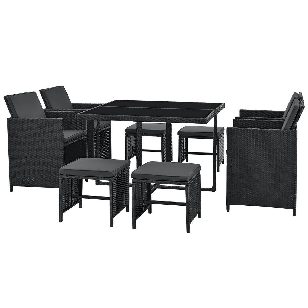GARTENMÖBELSET Baracoa schwarz 9-tlg. - Schwarz, Kunststoff/Metall - Juskys