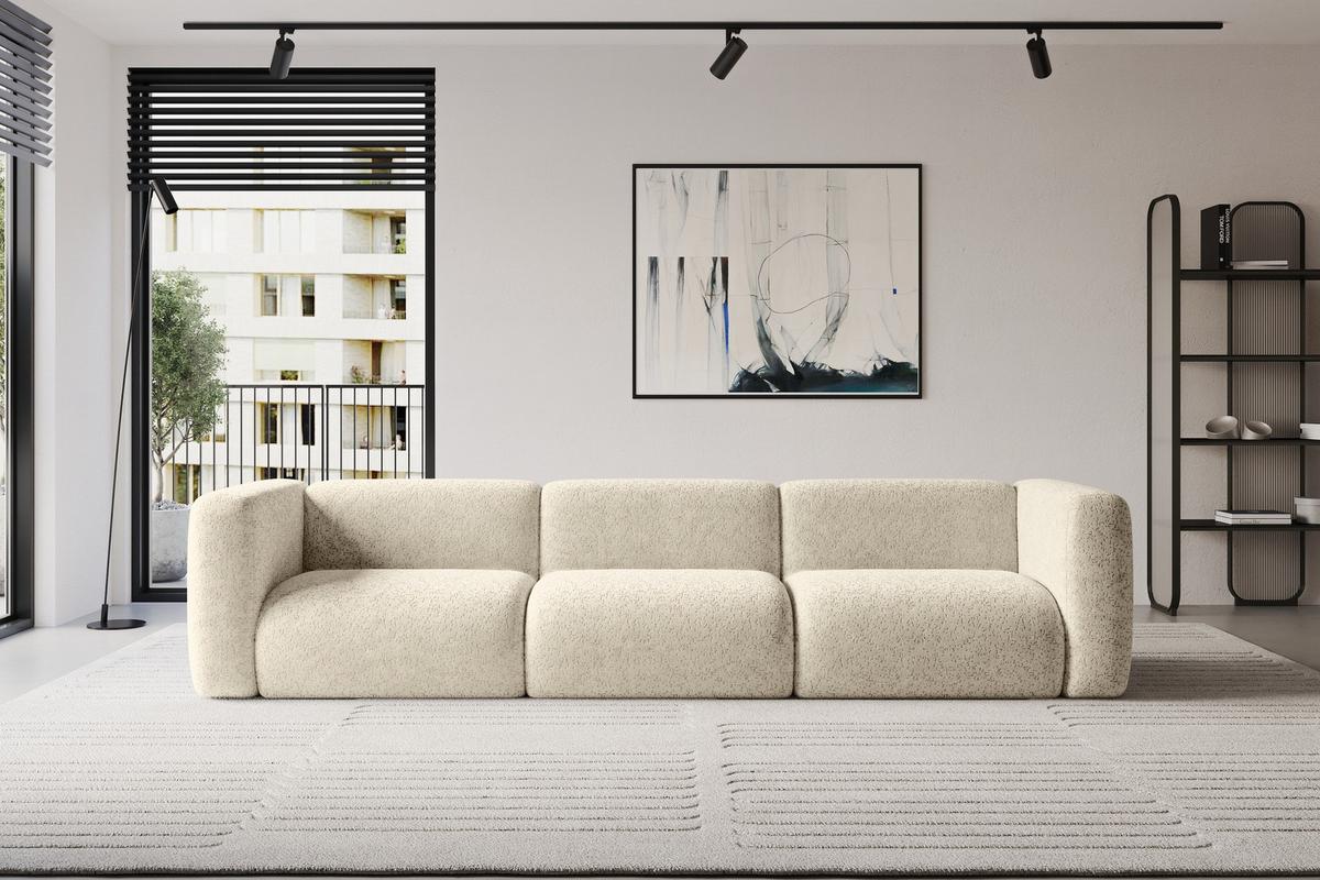 MODULARES Sofa 3-SITZER MIRA-S2 319x89x70 Creme cm Velours - Creme/Schwarz, Holzwerkstoff/Kunststoff (319/70/89cm) - ALTDECOR