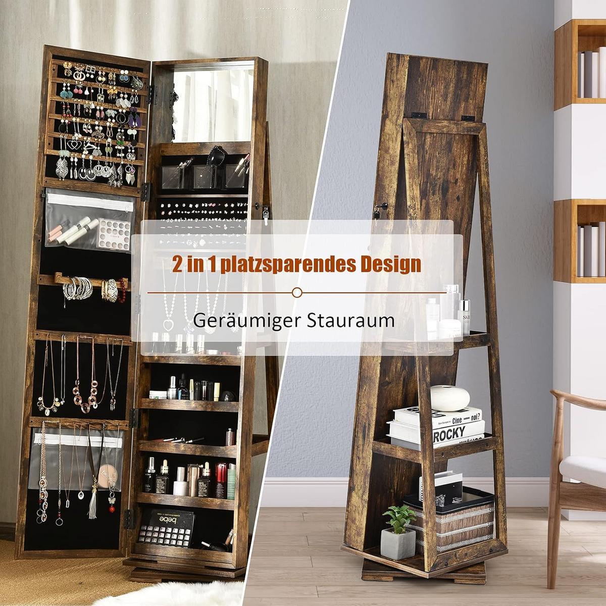 SCHMUCKSCHRANK 161cm Braun - Braun, Holz (39/161/39cm) - COSTWAY