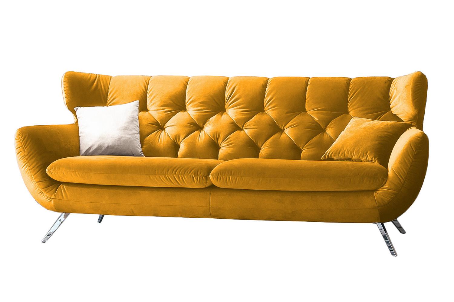 SOFA CHARME Gelb Velvet - Currygelb/Petrol, Textil (225/94/95cm) - KAWOLA
