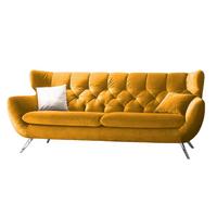 SOFA CHARME Gelb Velvet - Currygelb/Petrol, Textil (225/94/95cm) - KAWOLA