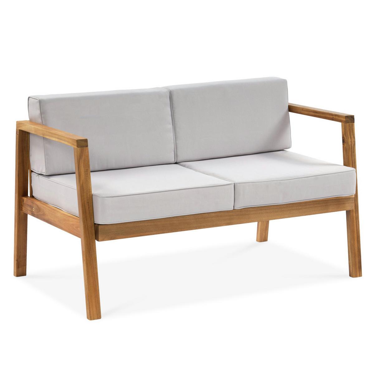 GARTENSET Viken aus Akazienholz, 2-Sitzer Sofa + 2 Sessel + Couchtisch, Hellgrau - Hellgrau, Holz - Beautysofa