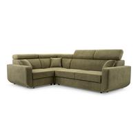 ECKSOFA RENO Grün Plüsch-Stoff mit Schlaffunktion - Grün, Holz (263/184cm) - MASSENO