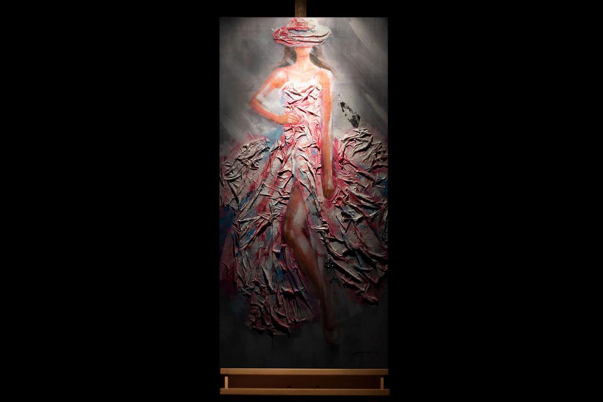 ACRYLBILD HANDGEMALT 60/120 cm - Pink/Weiß, Holz/Textil (60/120cm) - KUNSTLOFT