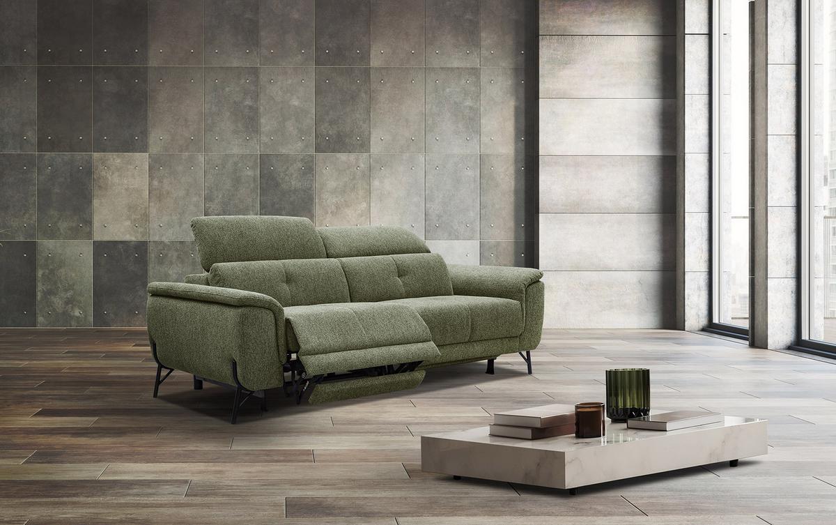 SOFA AVENA 3-Sitzer mit 2 Relaxfunktionen, olivgrün - Olivgrün, Holzwerkstoff/Textil (204/80/108cm) - Wozimo
