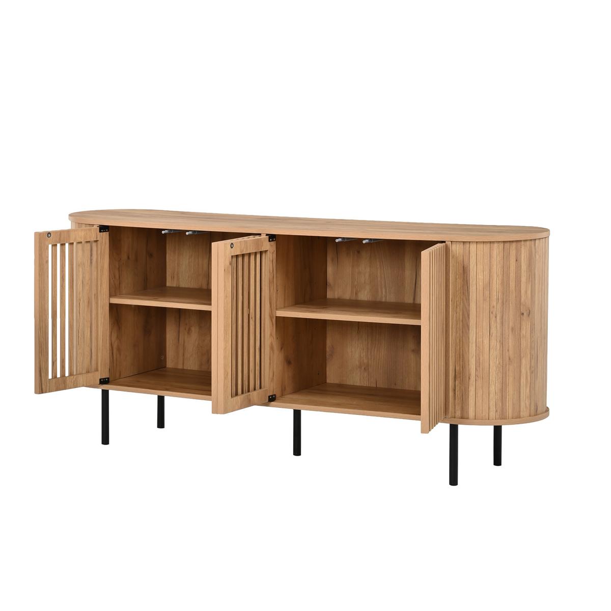 SIDEBOARD Naturholzoptik 160cm mit 4 Lamellentüren & Metallfüßen - Naturfarben, Holzwerkstoff (160/70/40cm) - Urban Meuble
