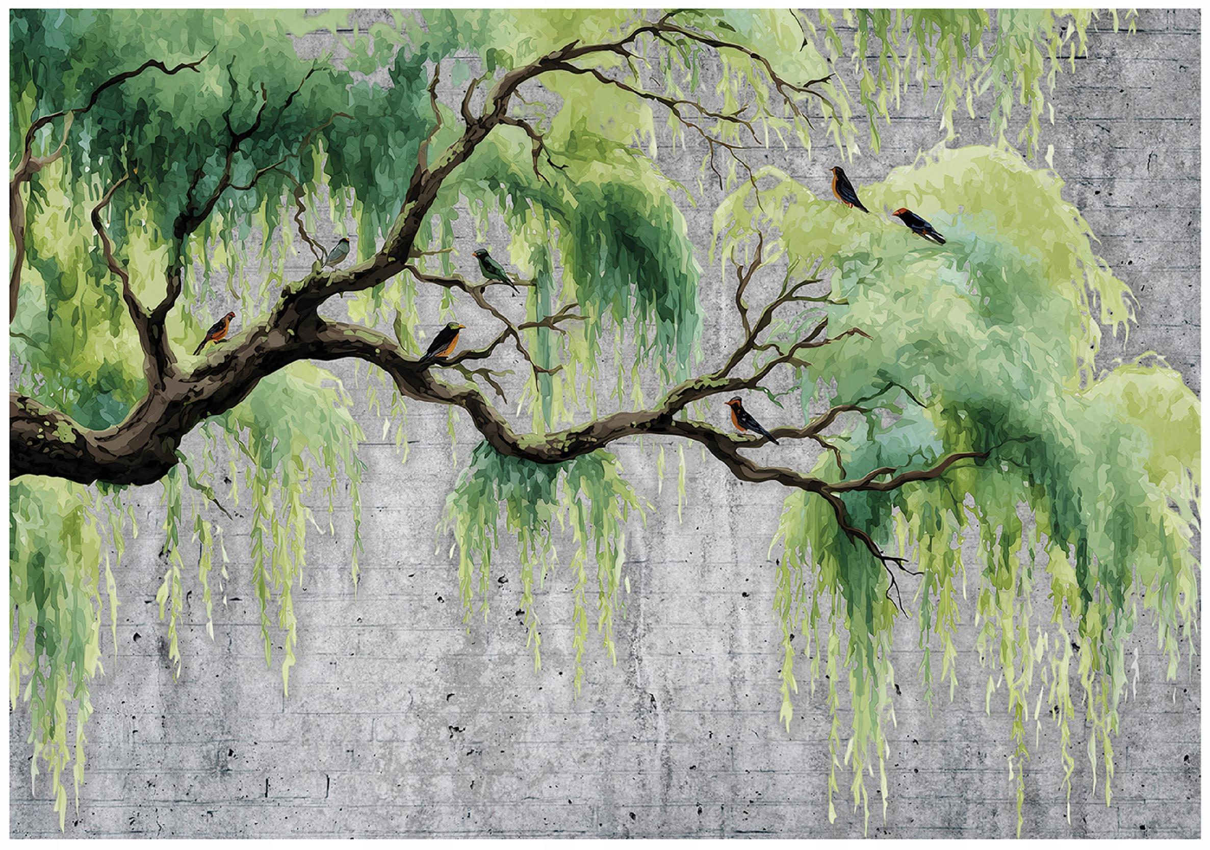 FOTOTAPETE Baum Beton Grün 350x250 cm - Multicolor, Papier (350/250cm) - Wallarena