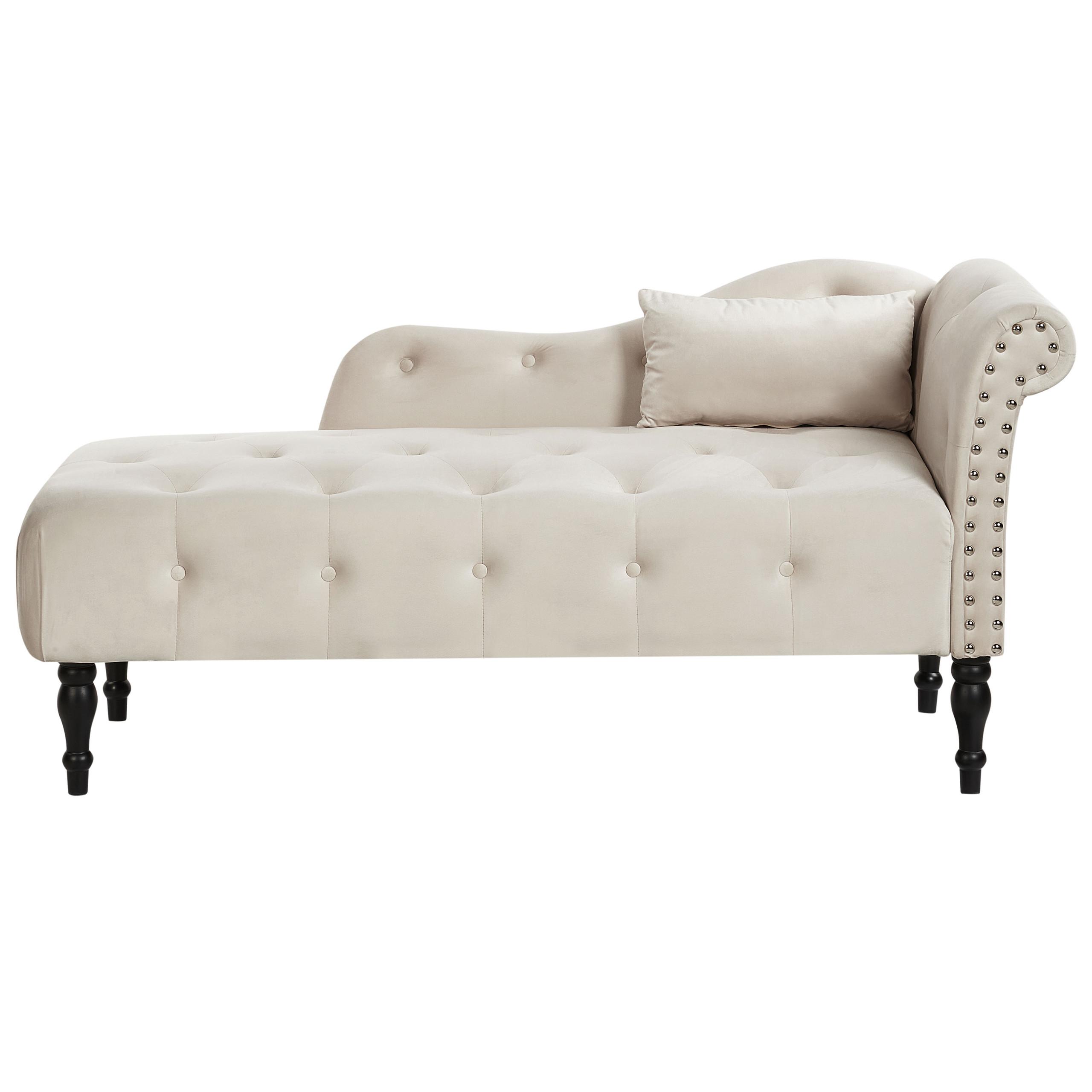 CHAISELONGUE-RECHTSSEITIGE Samtstoff Hellbeige Ivry - Beige/Schwarz, Textil (152/72/62cm) - Beliani