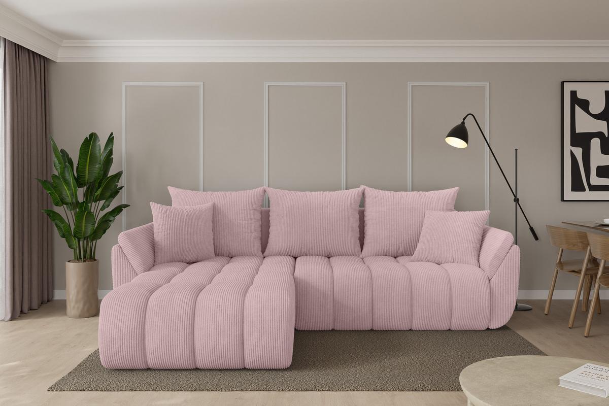 ECKSOFA mit Schlaffunktion Ottomane Links TOKO-L-v1 277x194x86 Rosa Cord - Schwarz/Rosa, Holzwerkstoff/Kunststoff (277/194cm) - ALTDECOR