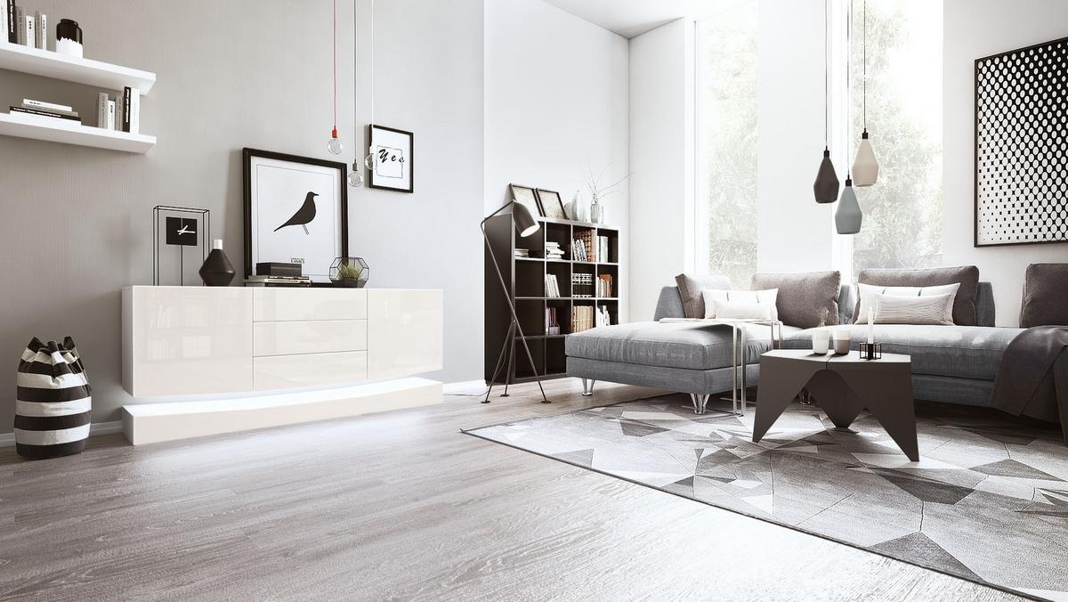 SIDEBOARD City Fronten in Creme Hochglanz - Creme, Holzwerkstoff (178/82/39cm) - Vladon