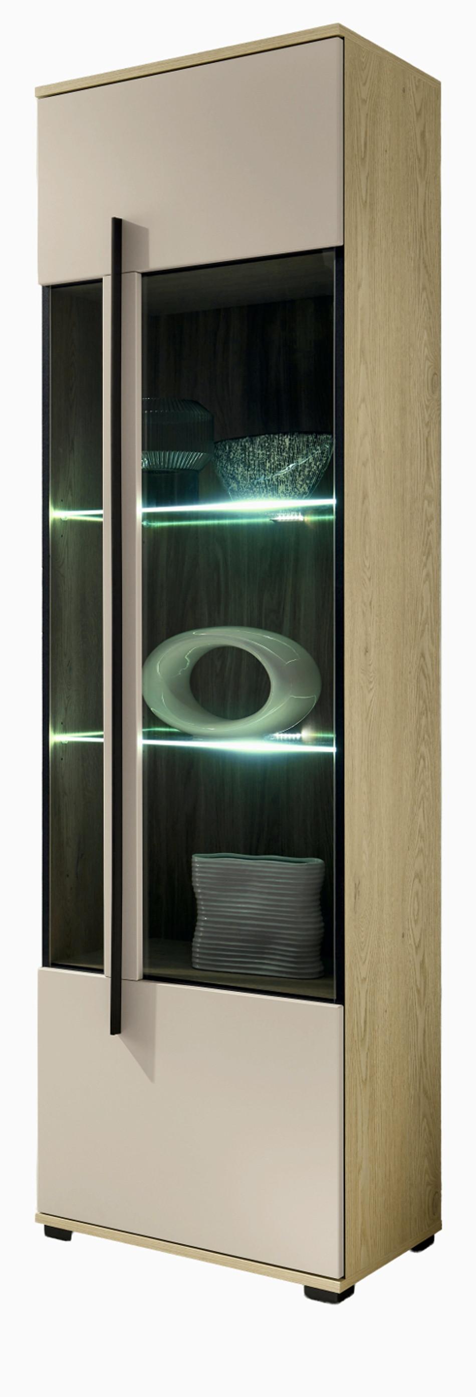 VITRINE Kaschmir, Eiche 60 cm, Vitrinenschrank für Wohn- und Esszimmer - Kaschmir/Eichefarben, Glas/Holzwerkstoff (60/200/37cm) - Furn.Design