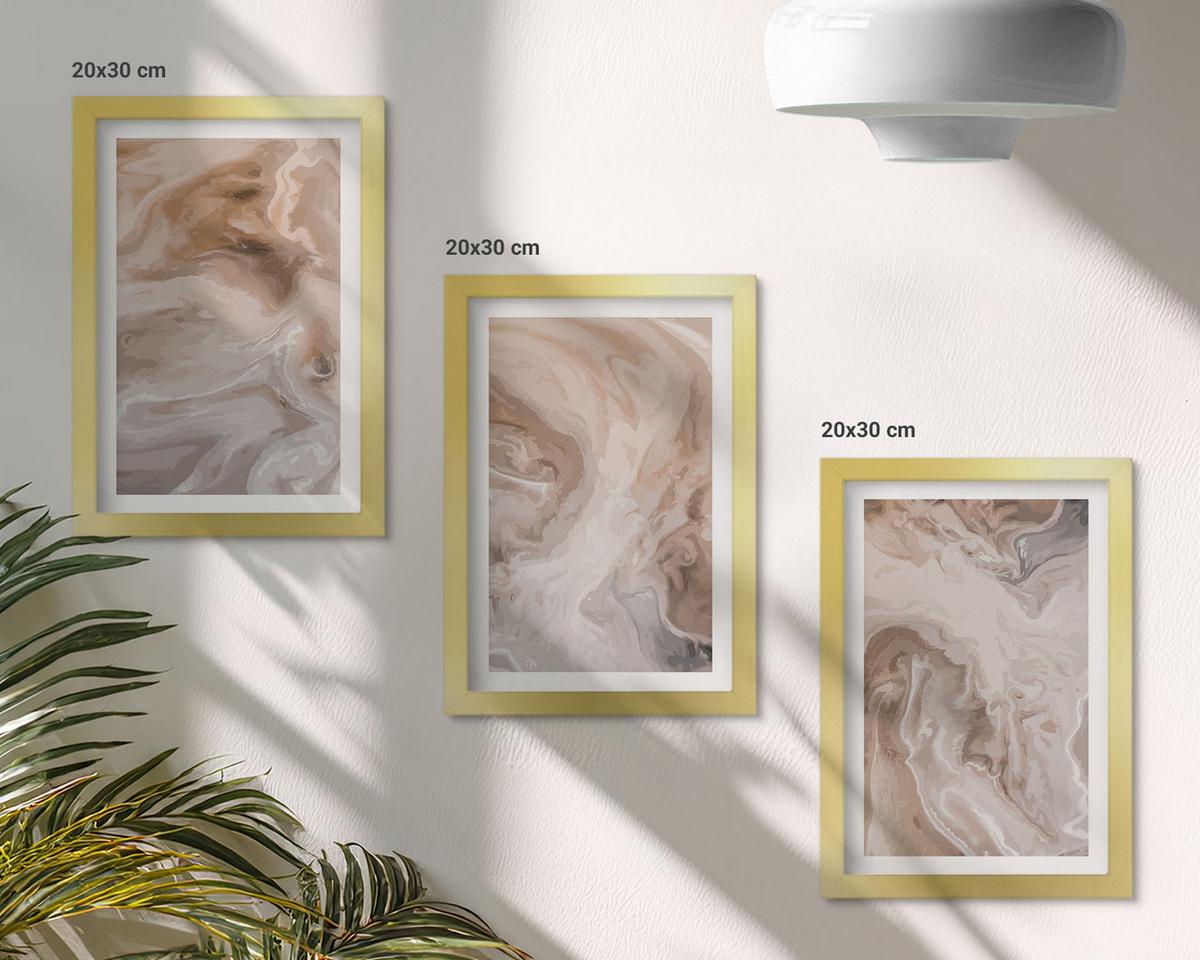 BILDER SET 3er Set - 20x30 cm Goldrahmen - abstrakte Marmortexturen - Goldfarben, Kunststoff (20/30cm) - TULUP