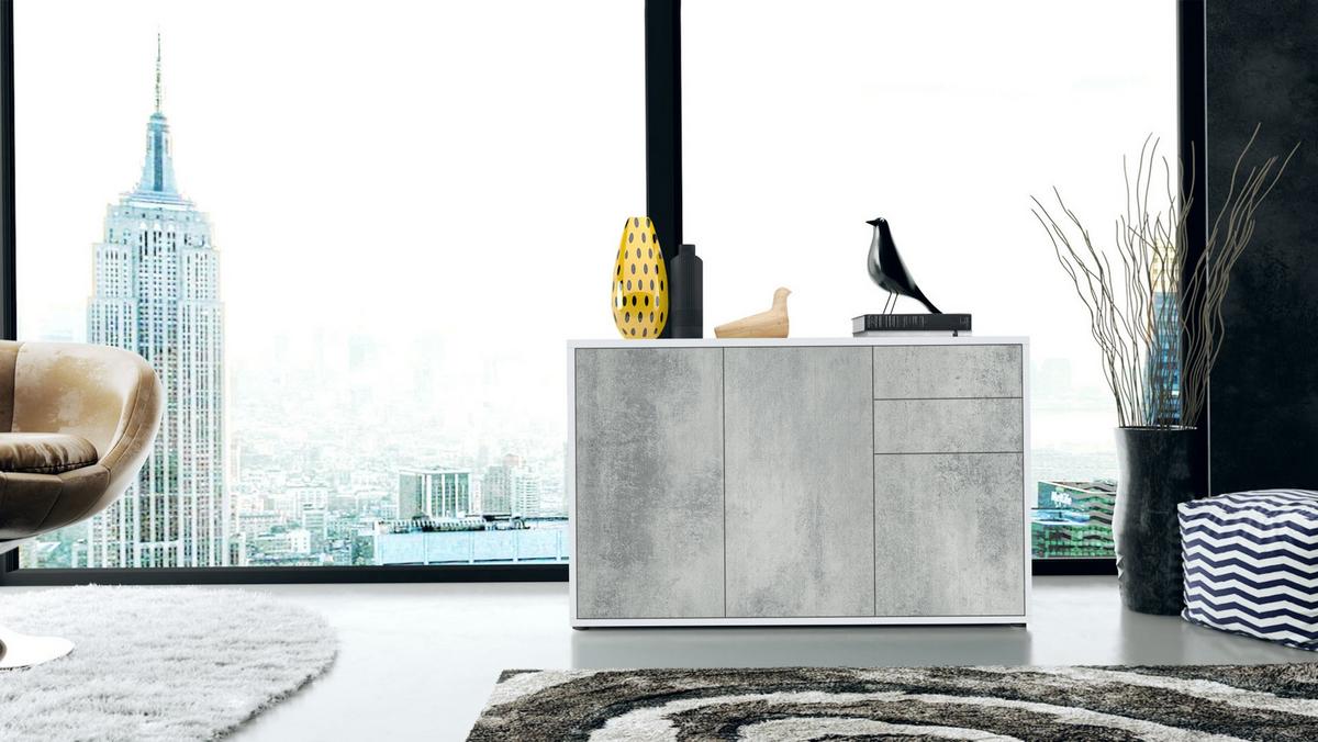 KOMMODE Ben Front in Beton Oxid Optik - Hellgrau, Holzwerkstoff (117/74/36cm) - Vladon
