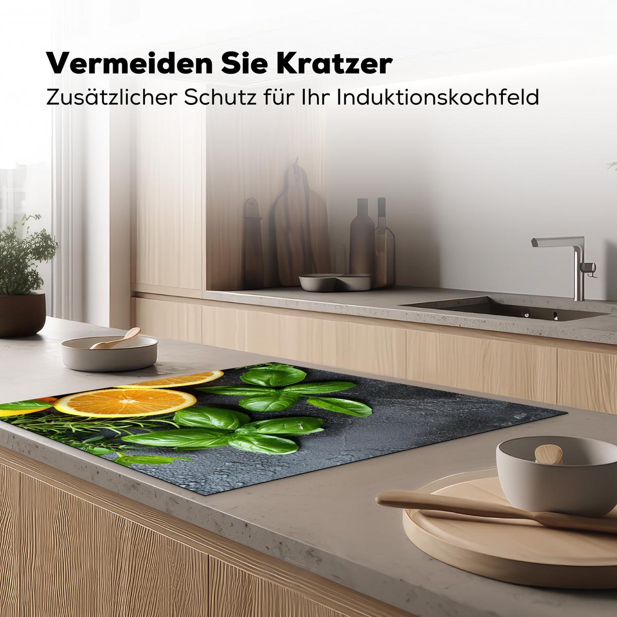 HERDABDECKPLATTE Obst - Grau - Konkret - Orange - Pflanzen Induktionsmatte 78x78 cm - Anthrazit, Kunststoff (78/78/0.2cm) - MuchoWow
