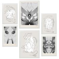 POSTER Set Mit 6 Graue & Schwarze Abstrakte Kunst A3 & A4 Weißer Rahmen - Weiß, Papier (29/3cm) - Nacnic