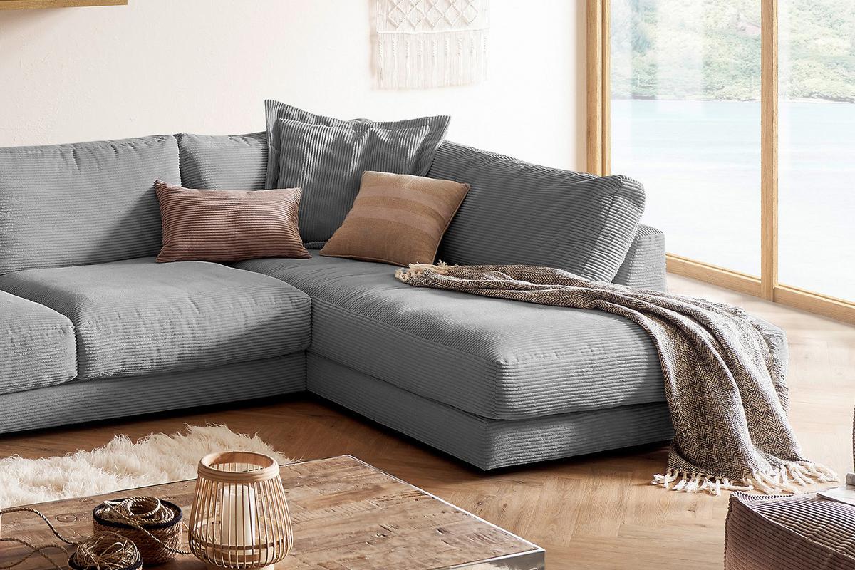 WOHNLANDSCHAFT MADELINE Grau Cord - Schwarz/Grau, Kunststoff/Textil (425/86/224cm) - KAWOLA