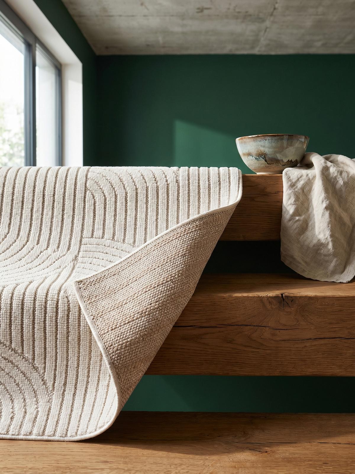 TEPPICH Flachgewebe LANGAU in Creme, mit geometrischen Bögen, 200 x 290 cm - Beige, Textil (290/200cm) - KADIMA DESIGN