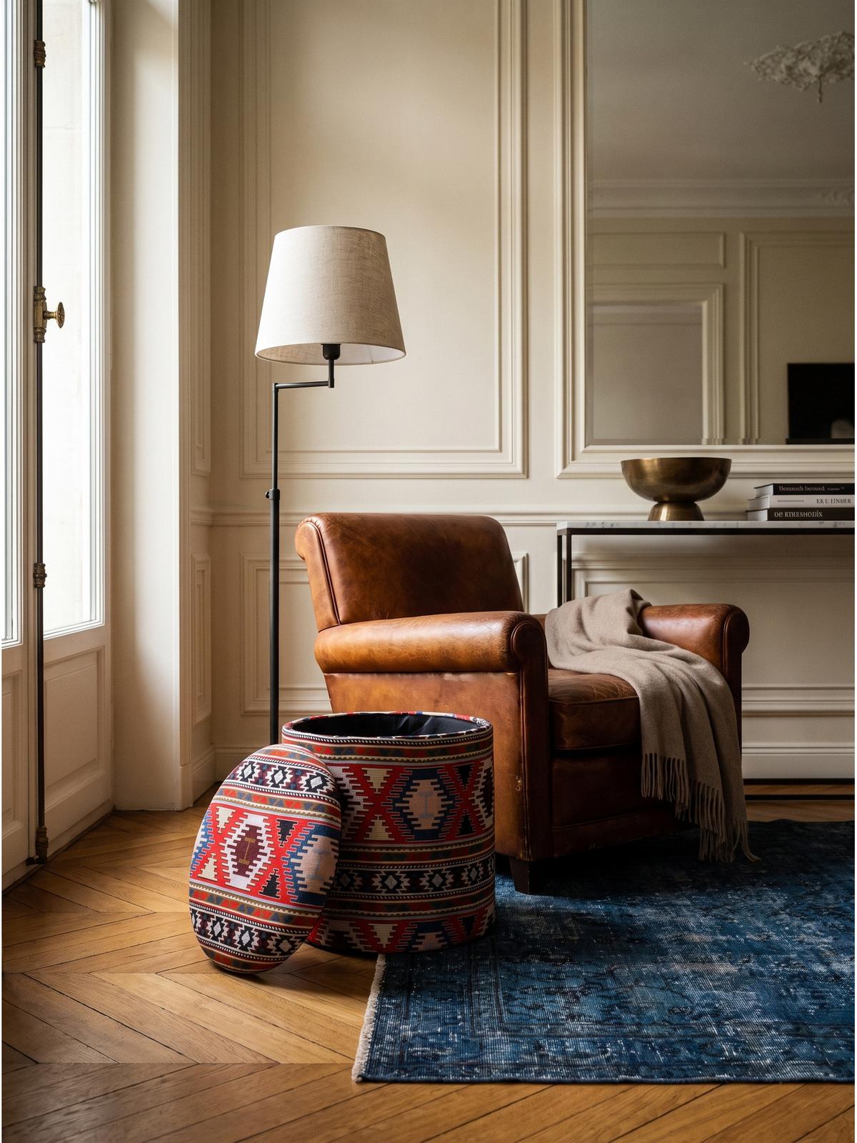SITZHOCKER RHONE, Stoff, mit Textilbezug, Mehrfarbig, Ø 40 x 45 cm - Multicolor, Textil (40/45/40cm) - KADIMA DESIGN