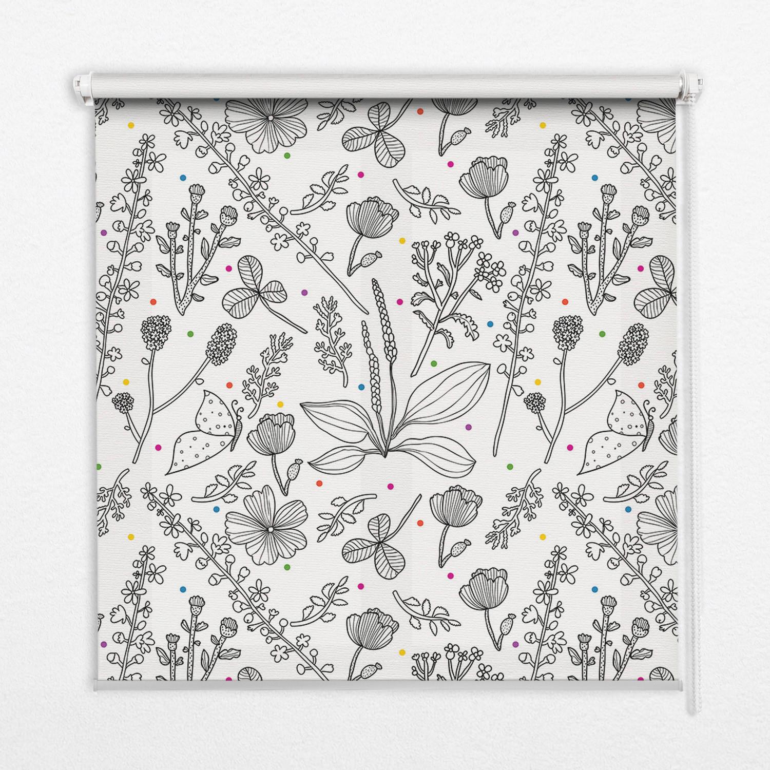 INNENROLLO - Fensterrollo - Rollo - 140x140 cm - Gezeichnete Pflanzen - Grau, Kunststoff (140/140/0.5cm) - TULUP