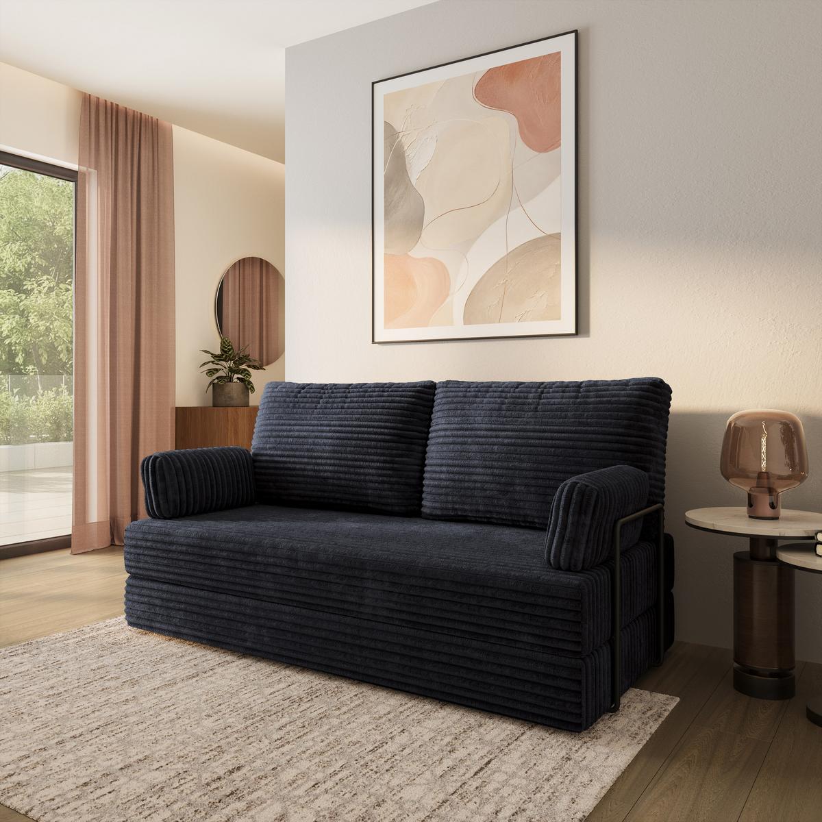 BETTSOFA SILAR aus Schaumstoff Kordstoff Schwarz Schlaffunktion - Schwarz, Textil (170/86/80cm) - MASSENO