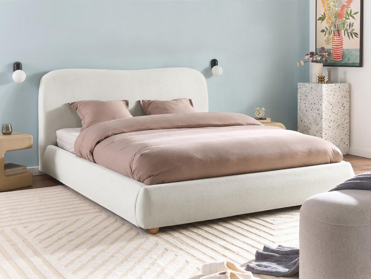 BETT mit Stauraum 160/200 cm Stoff Cremeweiß Blagnac - Creme, Textil (160/200cm) - Beliani