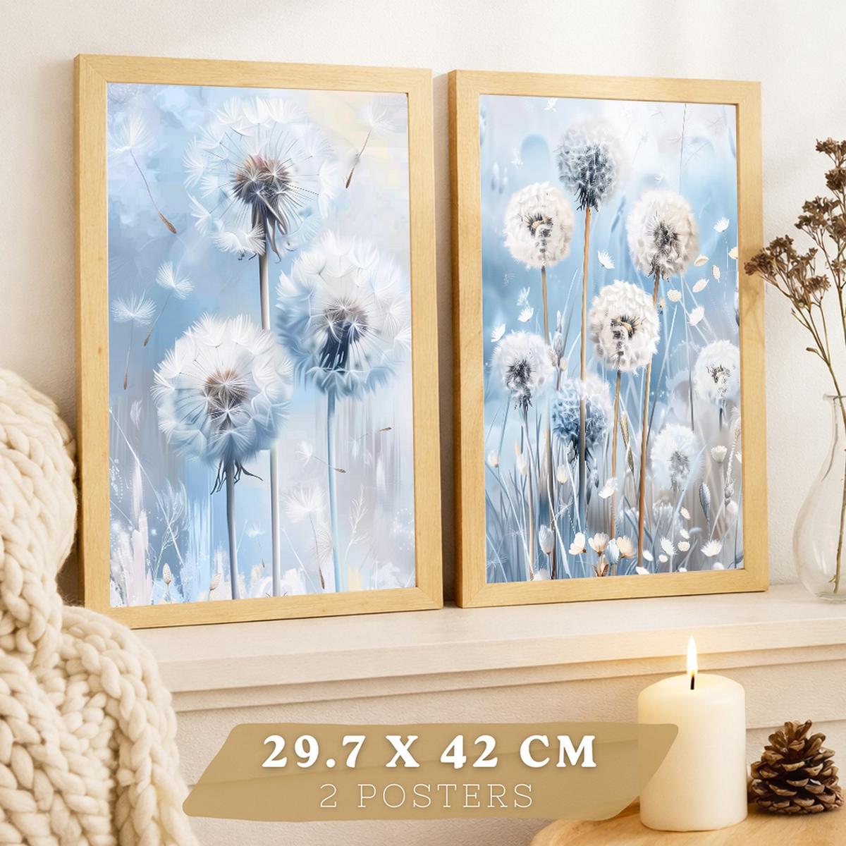 POSTER 2er Kunstdruck-Set Wandbilder Blumen Blau modern Wohnzimmer Deko, Schlafzimmer, Küche, Badezimmer Rahmenlos A4 - Klar, Papier (29.7/1/21cm) - Nacnic