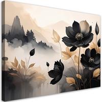 WANDBILD, Schwarze Blumen Landschaft in beige - Beige, Textil (45/30cm) - Feeby