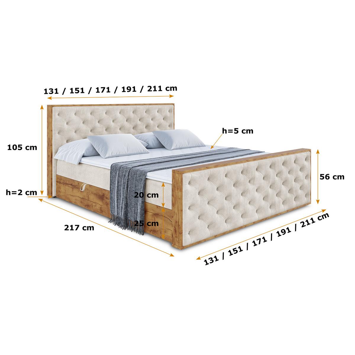 BOXBETT mit Matratze H3 und Lattenrost - LOLLI3-Z - 180x200 - Beige Casablanca - Beige, Holzwerkstoff (180/200cm) - ALTDECOR