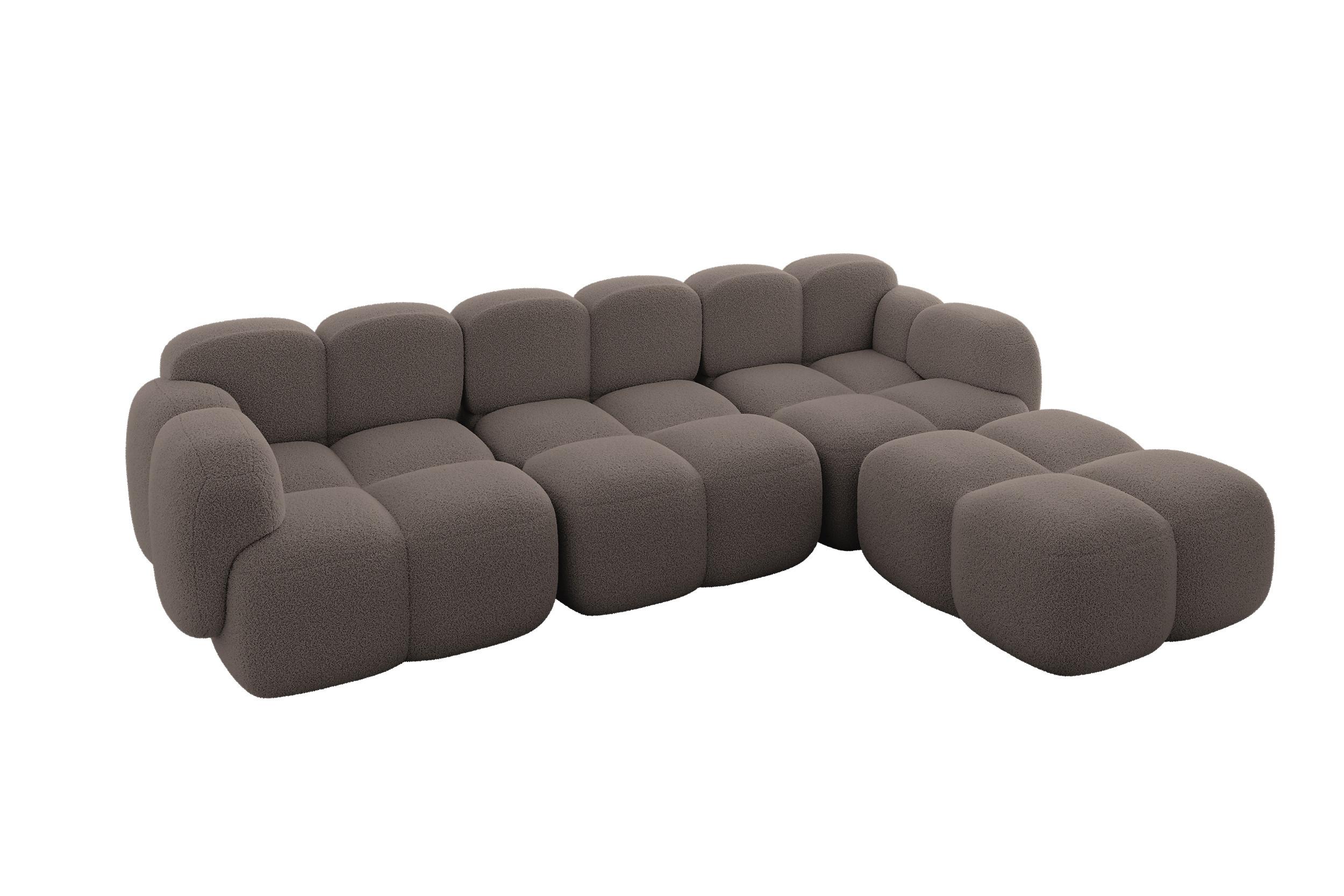 ECKSOFA modulares Sofa Rechts Miko-L2 302x205x75 Braun Bouclé - Dunkelbraun/Schwarz, Holzwerkstoff/Kunststoff (302/205cm) - ALTDECOR